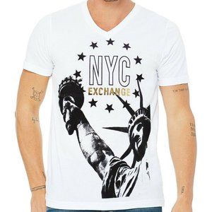 EXCHANGE FASHION MEN'S WHITE V-NECK NEW YORK CITY
